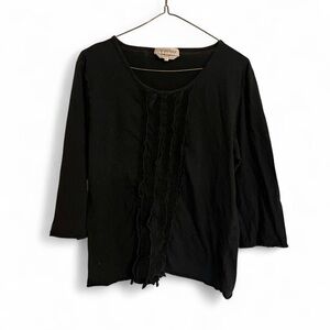 Vintage y2k Sportmax max mara ruffle tee XL black 3/4 sleeve silk cotton